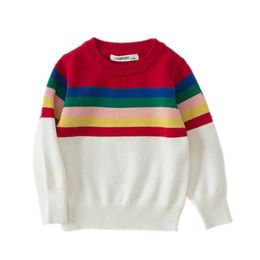 Long Sleeve Rainbow Striped Knit Kids Infant Sweater Baby Girl Pullover Toddler Boy Coat Cotton Children's Clothing 1-7Y 210429