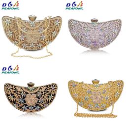 Nxy Handbag Luxury Clutches Moon Sequined Hollow Out Crystal Lady Shoulder Phone Wallet Case Wedding Shoes Matching Bag Evening Handbags 0214