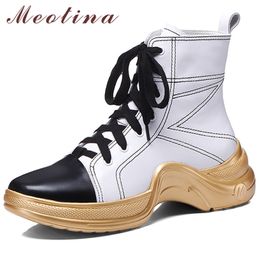 Women Ankle Boots Winter Natural Genuine Leather Flat Platform Short Cow Mixed Colours Shoes Lady Autumn 39 210517