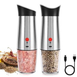 Electric Salt and Pepper Grinder Mill Rechargeable USB Gravity Adjustable Grind Coarseness High Capacity Shaker 220311