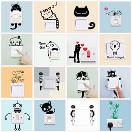 Funny Animals Patterns Switch Stickers For Kids Room Home Decoration 3d Vinyl Wall Decals Diy Cartoon Cat Dog Mural Art