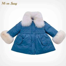 Baby Girl Princess Coat Cotton Padded Thick Winter Baby Waggel Down Jacket Fur Collar Coat Baby Clothes Rut 1-10Y J220718