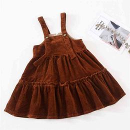 Autumn Winter Kids Dresses For Girls Corduroy Braces Princess Girl Pure Color 210521