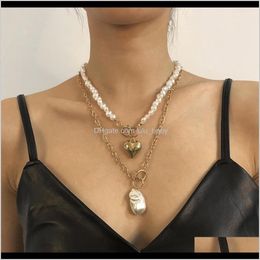 Pendant Necklaces N7917 Fashion Modern Trend Imitation Pearl Double Clavicle Chain Creative Love Geometric Necklace Ymxba 2Kzdv