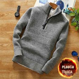 Winter Men's Fleece Thicker Sweater Half Zipper Turtleneck Warm Pullover Quality Male Slim Knitted Wool Sweaters for Spring 210918