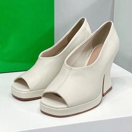 Peep Toe High Heels Frauen Sandalen Pumpen Echtes Leder Sommer Schuh Frau Huf Ferse Plattform Schuhe Dame Designer Sandale Für damen