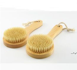 NEWDry Skin Body Brush with Short Wooden Handle Boar Bristles Shower Scrubber Exfoliating Massager ZZF12845