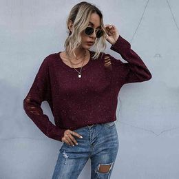 Women Casual Tassel Knitted Sweater Hollow Out Solid Colour O-neck Oversized Jumpers Sweater New Arrivals Autumn Women Tops 210412