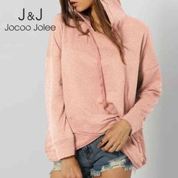 Jocoo Jolee Women Long Sleeve Hoodies Casual Solid Irregular Loose Sweatshirts Vintage Harajuku Plus Size Hoodies Pullovers 210518