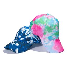 Girls Colourful Hat Tie-Dye Print Hip Hop Baseball Cap Summer Visors Sunscreen Messy High Bun Ponytail Hole Adjustable Snapback