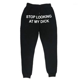 Men's Women's Jogger Sweatpants Stop Watching My Dick Hip Hop Printed High Waist Pants Streetwear