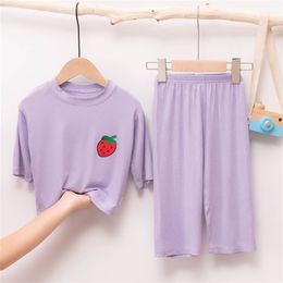 Children's pajamas suit homewear clothing set boys and girls candy color suits kids cartoon P770 210622