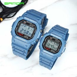 New Couple Lovers Electronic Watches Square Digital Led Clock Alarm Military Waterproof Sports Women Men Sanda 339 Wrist Watch G1022