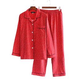 New Autumn Winter 100% brushed cotton women Pyjamas sets sexy red stars pyjama sleepwear women pijamas mujer Plus Size 210330