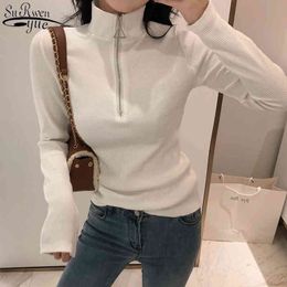 Knitted Pullover Slim Fit Office Lady Style Autumn Winter Korean Long Sleeve Sweater Women Turtleneck Zipper 11043 210427