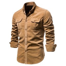 Single Breasted 100% Cotton Men's Shirt Business Casual Fashion Solid Colour Corduroy Men Shirts Autumn Slim Shirt Men 210708