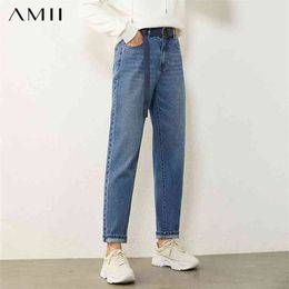 Минимализм зимние причинные джинсы для женщин мода хлопок высокая талия прямые голубые женские брюки женские брюки 12070550 210527