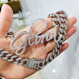 Customised Fashion Stainless Steel Art Name with Cuban Chain Necklace Personalised Letter Choker Pendant Nameplate Gift