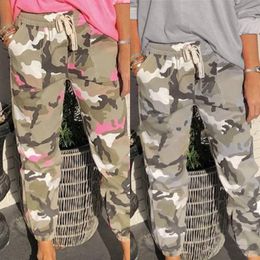 Women's Elastic High Waist Harem Pants Camo Cargo Trousers Casual Pants Military Army Combat Camouflage Sports X0629