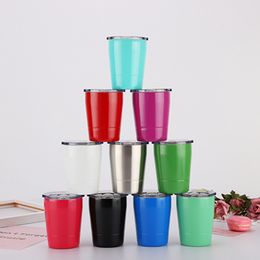 8.5oz wine glasses Mugs Stainless Steel Tumbler cups Travel Vehicle Beer Mug non-Vacuum cup with straws & lids WLL645