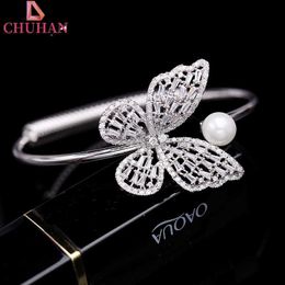 Chuhan New Popular Butterfly Bracelet Opening Adjustable Bracelet Female Bracelet Copper Inlaid Zircon Jewelry Wholesale C682 Q0720