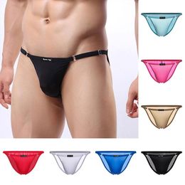 Underpants Sexy Men Ice Silk T-Back G-string Thong Bikini Micro Mesh Sheer Pouch Underwear Male Erotic Temptation Jockstrap Thongs