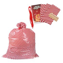 Christmas Decorations Large Printed Linen Candy Bag Happy Year 2021 Packaging Gift With Tag Red White Strip Plastic