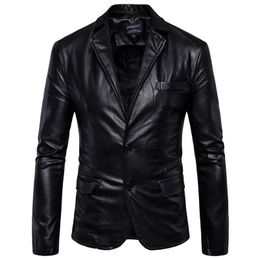 Mens Leather Jackets 2 Button Formal Dress Suits Fashion Man Blazers Black Brown Solid Motorcycle Coat Suede Jacket Male 211111
