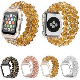 Luxury Crystal Beads Watch Straps with Diamond Case For Apple Watchband Ultra 49mm 41mm 45mm 38mm 40mm 42mm 44mm Retro Beaded Stretch Band iwatch series 8 7 6 SE 5 3