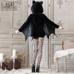 Black Vampire Bat Cosplay Costume Masquerade Woman Evil Horror Hooded Sleeve Halloween Costumes Cos Y0913