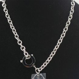 Edelstahl-Halsketten mit quadratischen Gliedern für Damen, Knebelverschluss, OT-Schnalle, Halsband, Hip-Hop-Herz-Halskette, Schmuck
