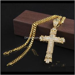 Necklaces & Pendants Drop Delivery 2021 Vintage Cross Mens Gold Cuban Link Chain Necklace Iced Out Pendant Hip Hop Jewellery Houci