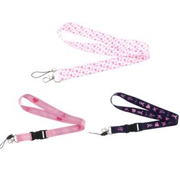 10pcs/lot J2537 Breast Cancer Printed Caring Women Lanyard Strap for Phone s Lanyards ID Badge with Key Ring Holder