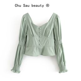 beauty Lady Spring Autumn Elastic V-neck Long-sleeved Shirt Solid Color Casual Single-breasted Slim Blouse 210514