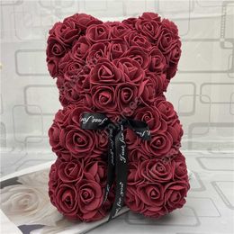 Rose Teddy Bear NEW Valentines Day Gift 25cm Flower Bear Artificial Decoration Christmas Gift for Women Valentines Gift sea way DAJ05