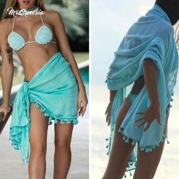 Sexy Women's Beach Bikini Blouse Solid Colour Shawl Tassel Wrap Skirt Trousers Scarf Beachwear Swimsuit Sarongs