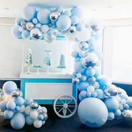 Party Decoration 141pcs Macaron Metal Balloon Garland Arch Blue Silver Foil Balloons Event Wedding Birthday Baby Shower Decor