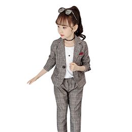 Teen Girls Clothing Plaid Blazer & Pants Suits For Long Sleeve Girl Set Autumn Fashion Suit 6 8 10 12 14 Year 210527