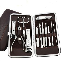 2021 High Quality 12PCS Portable Pedicure Manicure Set Nail Clippers Cleaner Cuticle Grooming Kit Scissor Tweezer Knife Ear pick