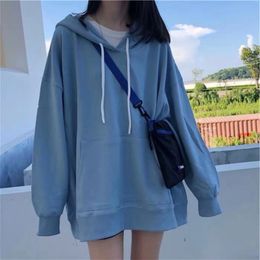 Solid Thin Hoodie Women's Oversized Clothing Long Sleeve Draw String Sweatshirts Female Blouse Polyester Loose Casual Long Tops 211109