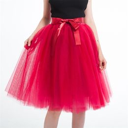 5 Layer 65cm Knee Length Tulle Skirt Elegant Pleated Tutu Skirts Womens Vintage Lolita Petticoat faldas mujer Saia Jupe 210408