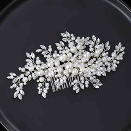 Pearl Fashion Wedding Accessories Silver Colour Crystal Headpiece Handmade Combs Bridal Hair Jewellery For Women