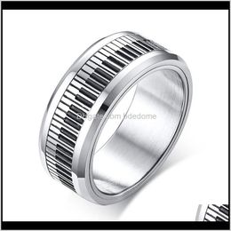 Band Titanium Stainless Steel Rings Black Sier Color Piano Keys Spinner Design Smooth Men Fashion Jewelry Gift Drop Delivery 2021 Osmgd