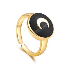 White&Black Round Moon Ring For Women Minimalist Gold Colour Open Adjustable Ring Female Jewellery Gift