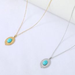 Stylish Natural Stone Oval Pendant Necklace Jewellery High Quality Stainless Steel Metal Chain Choker Necklace Gift Bijoux Femme