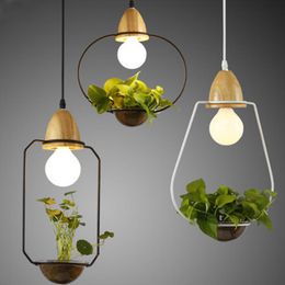 Pendant Lamps Nordic Creative Garden Plant Chandelier E27 Decorative Art Hanging Wooden Lamp Window Green Flowers ZP5071539