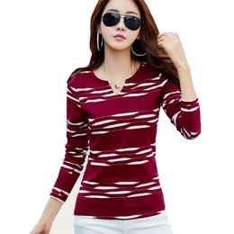 shintimes Long Sleeve T Shirt Women Tops Korean Style Cotton Striped Tshirt Clothes Casual T-Shirt Femme T-Shirts Plus Size 210406