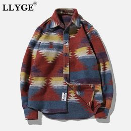 Plus Size 5XL Flannel Woollen Men's Shirt Blouses Panelled Long Sleeve Thicken Men Shirts Casual Male Streetwear Clothes 210629