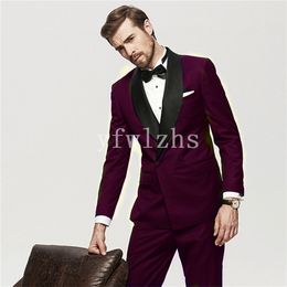 Handsome Double-Breasted Groomsmen Shawl Lapel Groom Tuxedos Man's Suits Wedding/Prom/Dinner Man Blazer(Jacket+Pants+Tie) K627