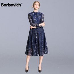 Borisovich Ladies Elegant A-line Party Dress New Brand Spring Fashion Hollow Out Lace Women Casual Long Dresses N670 210412